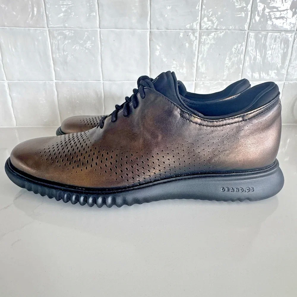 Cole Haan 2.Zerogrand Laser Wingtip Oxford Men 11.5 Bronze Metallic Leather Shoe